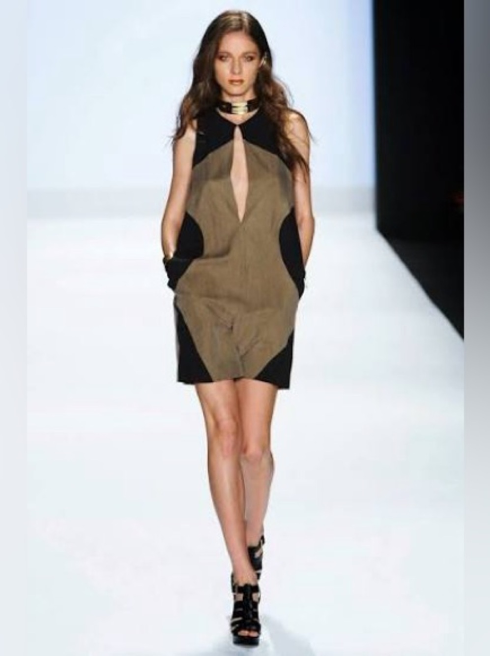 Amanda Valentine Sleeveless Black, Taupe and Blue Cutout Shift Dress